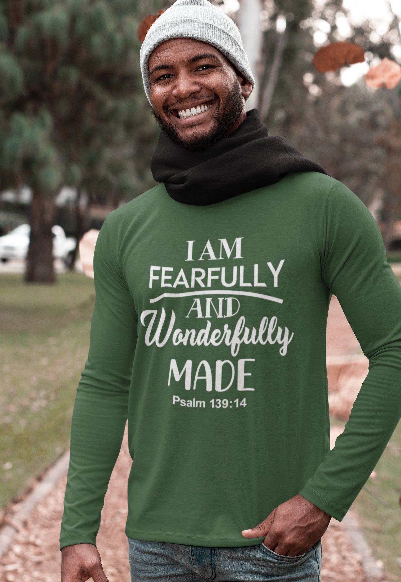 Man wearing faith shirt — I Am Fearfully and Wonderfully Made